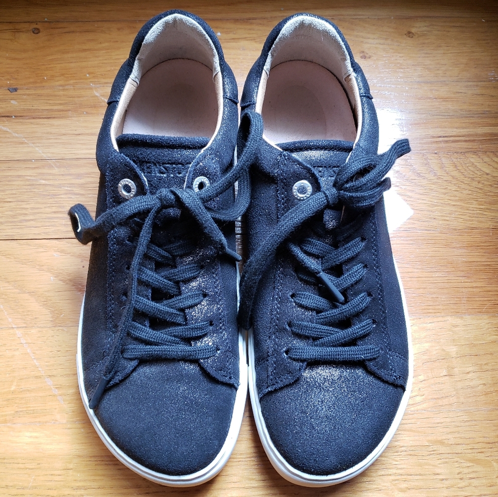 Birkenstock Bend Suede Leather Black Metallic Sz 38 Narrow